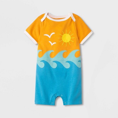Image of Baby Seascape Applique Romper - Cat & Jack™ Light Orange 3-6M