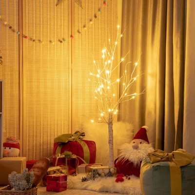 Tangkula Artificial White Birch Tree Pre-lit Twig Birch Tree Designed for Holiday Festival
