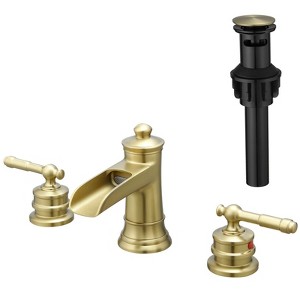 ChicFurnit Bathroom Sink Faucet Double Lever Handles Widespread Design with Pop Up Drain for Stylish Bathrooms, Gold, 15.7"*11.8"*3.3" - 1 of 4