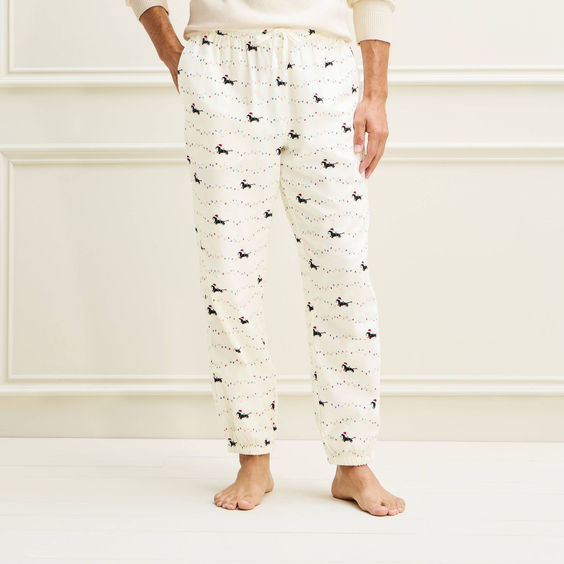 Men's Holiday Dachshund Flannel Matching Family Pajama Joggers - Wondershop™ - Cream