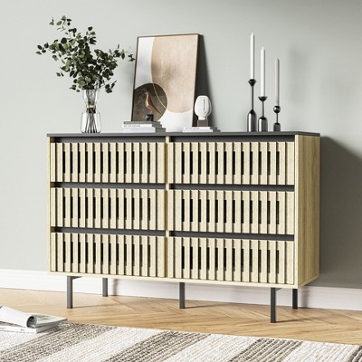 Grungis Modern 6-Drawer Dresser with Storage,Minimalist Fluted Storage Cabinet with Large Capacity for Bedroom Living Room