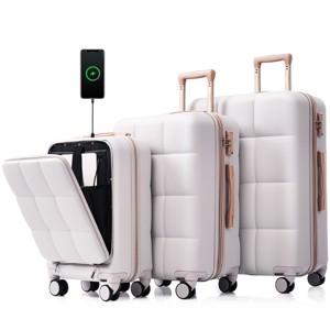 Hardshell Luggage Set,3-Piece Lightweight Suitcases (20"/24"/28") with Spinner Wheels,Cup Holder,20" Front Opening Carry-On with USB Port–Cuddlewood - 1 of 4