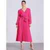 Allegra K Women's Elegant Pleated Cross V Neck Puff Sleeve Tie Waist A-Line Dress - 4 of 4