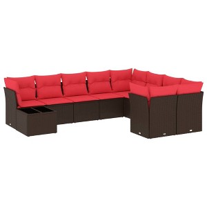 vidaXL 10 Piece Patio Sofa Set with Cushions Brown and Red - 1 of 4