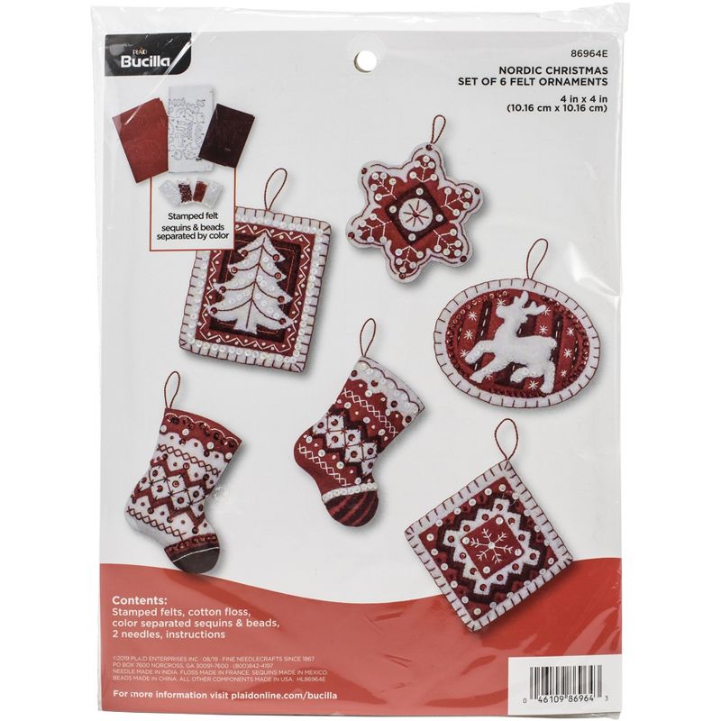 Bucilla Felt Ornaments Applique Kit Set Of 6-Nordic Christmas, 1 of 5