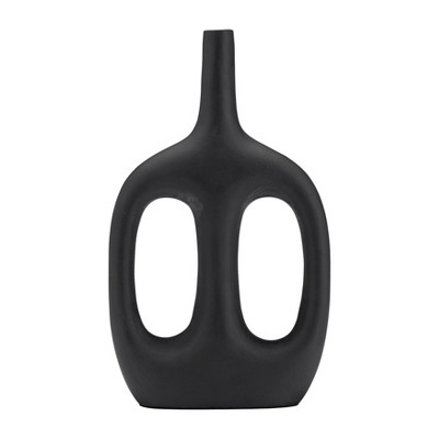 Sagebrook Home 9"Lx2"Wx15"H, Metal Hollow Handles Vase, Black, Decorative Vase for Wedding and Home Decor, Crafted with Aluminum, Modern and Elegant