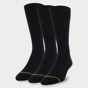 Signature Gold by GOLDTOE Men's Cotton Crew Dress Rib Socks 3pk - Black 6-12.5 - 1 of 3