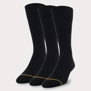 Signature Gold by GOLDTOE Men's Cotton Crew Dress Rib Socks 3pk - Black