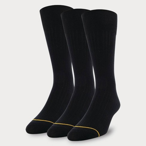 Signature Gold By Goldtoe Men's Cotton Crew Dress Rib Socks 3pk - Black  6-12.5 : Target