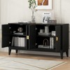 Rubber Wood Sideboard Cabinet with 4 Doors, Adjustable Shelves and Gold Handles for Living Room Display or Dining Storage - 2 of 4