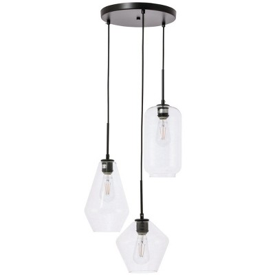 Gene Black and Clear Glass 3-Light Adjustable Pendant