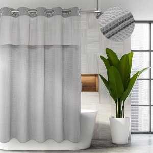 No Hook Needed Cotton Blend Waffle Weave Shower Curtain with Snap-In Liner, Top Sheer Window - 1 of 4