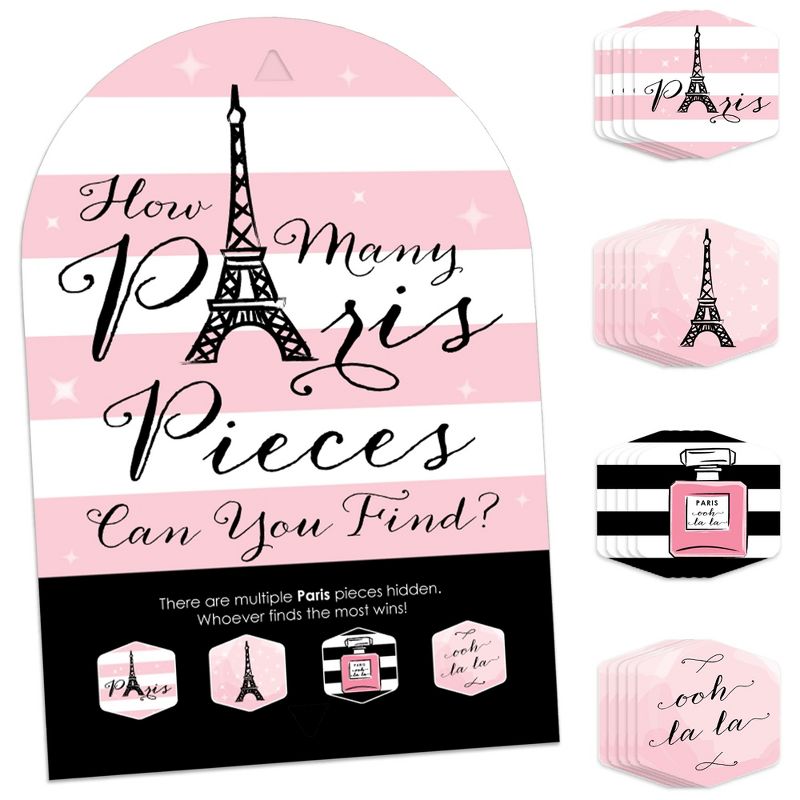 Big Dot of Happiness Paris, Ooh La La - Paris Themed Baby Shower or Birthday Party Scavenger Hunt - 1 Stand and 48 Game Pieces - Hide and Find Game, 1 of 9