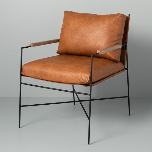 Faux Leather Metal Accent Chair, Faux Leather Chair With Metal Legs
