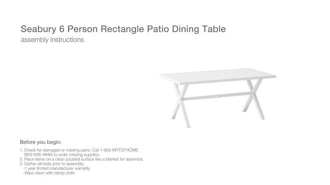 Seabury Steel 6 Person Rectangle Patio Dining Table, Outdoor Furniture - White - Threshold&#8482;, 2 of 7, play video