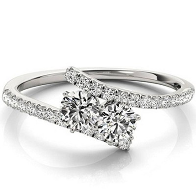 Pompeii3 1 1/4 ct Two Stone Diamond Forever Us Engagement Ring Solitaire 14k White Gold