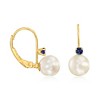 Ross-Simons 7-7.5mm Cultured Pearl Drop Earrings With .10 ct. t.w. Sapphires in 14kt Yellow Gold - 3 of 4