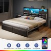 GREENSTELL King Bed Frame with Upholstered Storage Headboard & Drawers and Charging Station & LED Lights Black PU - 2 of 4
