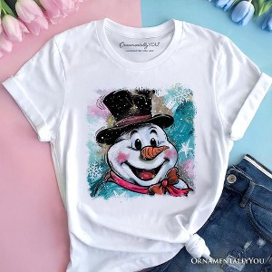 Brushstroke Cute Snowman T-Shirt, Preppy Merry Christmas Glitter Holiday Tee | OrnamentallyYou - 1 of 4