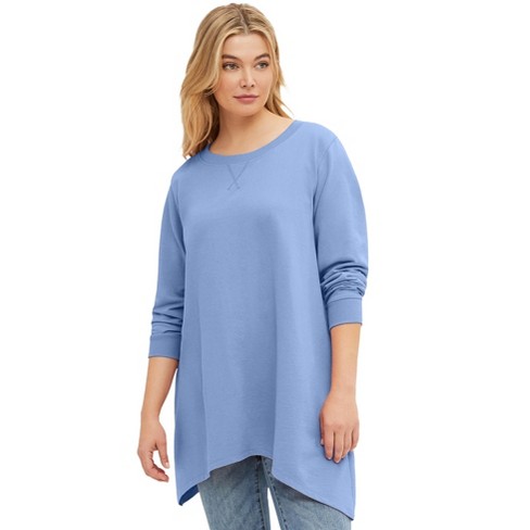 Ellos Women s Plus Size Point Hem Sweatshirt Tunic 30 32 Blue