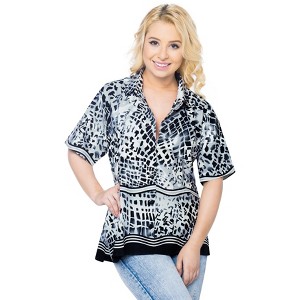 LA LEELA Button Down Shirt Funky Vacation Button Up Summer Beach Party Blouse Short Sleeve Hawaiian Tops Tropical Shirts - 1 of 4