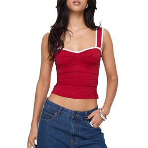 Women Summer Tank Tops Summer Cami with Wide Strap Sleevless Tank Tops Slim Fit Cropped Tank Tops Front Ruched Color Block Tank Tops - 1 of 4