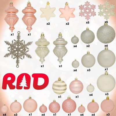 Assorted Gold and Rose Gold Plastic Christmas Ornament Set - 76 Pack