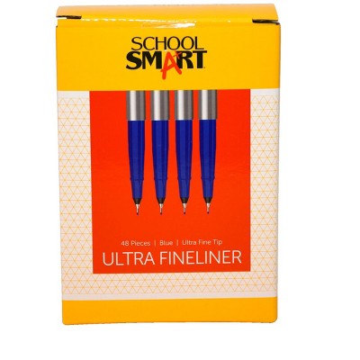 School Smart Ultra Fineliner Pen, 0.4 mm, Blue pk of 48