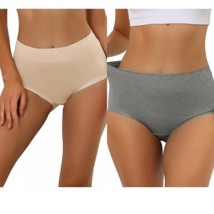 Allegra K Women's Cotton High-Rise Lace Trim Tummy Control Full Coverage Brief 2 Packs - 1 of 4
