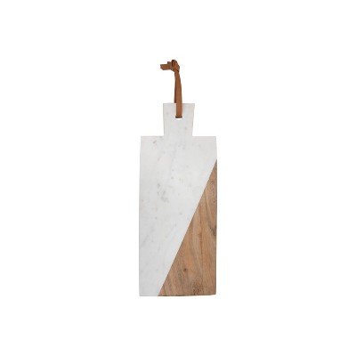 Small Rectangle White Marble and Wood Kitchen Serving Cutting Board - Foreside Home & Garden