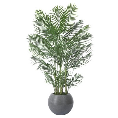 DR.Planzen 7ft UV Resistant Artificial Palm Plant with Gray Tall Planter, Pre Potted Fake Palm Plants for Indoor Outdoor Home Decor, Big Faux Plants
