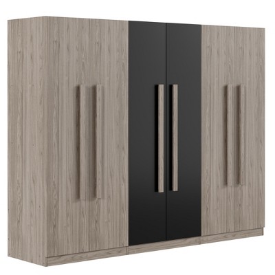 TIRAMISUBEST 6-Doors Wooden Wardrobe Storage for Bedroom - Mobile Lateral Filing Cabinet, Locking Wheels, Adjustable Shelf