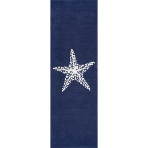 Nuloom Hand Hooked Marine Indoor/ Outdoor Area Rug, Runner 2' 6" x 6', Blue - 1 of 4