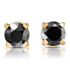 Pompeii3 Yellow Gold 1/5ct Round Cut Black Diamond Studs - 1 of 3