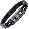 Steeltime Men's braided black leather with gunmetal stainless steel beads bracelet - 2 of 4