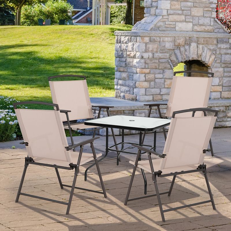 Costway 4 pcs Patio Folding Sling Dining Chairs Armrests Steel Frame Outdoor Beige/Grey, 2 of 9