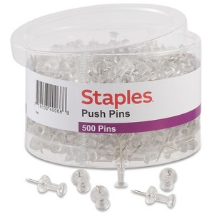 Staples Push Pins Clear 500/Tub 480117 - 1 of 3