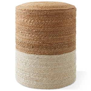 Hand-Braided Jute Pouf Ottoman Footstool, 14" Round x 16" High Natural Woven Footrest, Boho Farmhouse Decor for Living Room, Bedroom, Entryway - 1 of 4