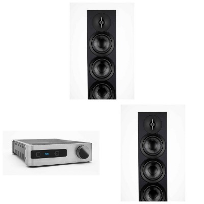Elac DS-A101-G - Discovery Amplifier with Wi-Fi - Grey and Two Elac DF52-BK - Debut 2.0 5.25" Floor Speaker - Black