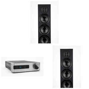 Elac DS-A101-G - Discovery Amplifier with Wi-Fi - Grey and Two Elac DF52-BK - Debut 2.0 5.25" Floor Speaker - Black - 1 of 4