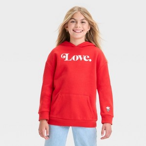 Kids' Fleece 'Love' Hoodie Sweatshirt - Cat & Jack™ Red - 1 of 4