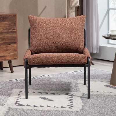 Akoasm Modern Comfortable Metal Accent Lounge Armchair with Braided Upholstery, Soft Cushion For Living Room & Bedroom-Brown