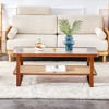 DOMETOUR Walnut Solid Wood Glass Tea Table, Double-Layer Rattan Chinese Side Table for Living Room, Dining Room, Bedroom - 4 of 4