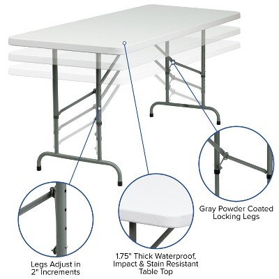 Adjustable Height 72"x30" Rectangular Metal Folding Table in Powder Coated Gray
