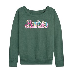 Women's - Barbie - Pastel Colored Logo Lightweight French Terry Wide Neck Long Sleeve Shirt - 1 of 4