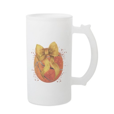 Elanze Designs Freezable Beer Stein Mug With Thumb Grip Handle, 16 Ounce Frosted Glass, Basketball Red Paint Splatter