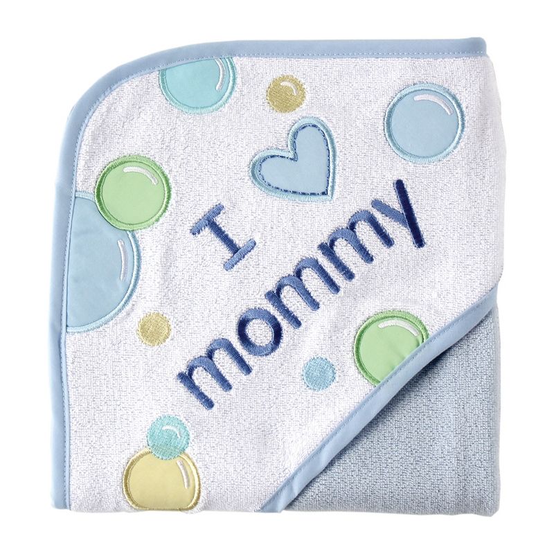 Luvable Friends Baby Boy Hooded Towel, Blue Mom, One Size, 1 of 3