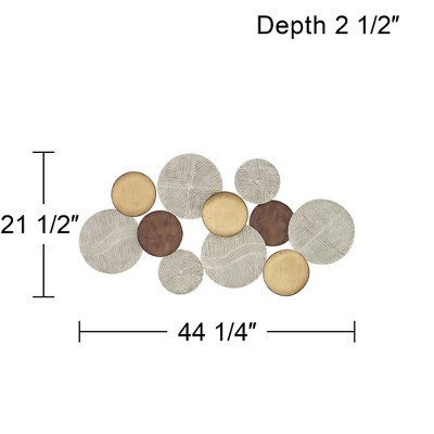 Gold Bronze White-Washed Geometric Metal Disk Wall Sculpture