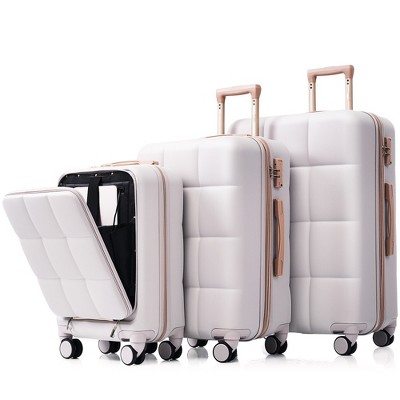 YONWAY 3 Piece Luggage Set, with Spinner Wheels & Cup Holder, ABS Hardshell Suitcase Sets, 20/24/28 Inch