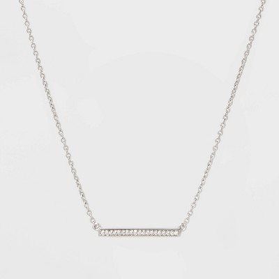 Sterling Silver Bezel Cubic Zirconia Bar Chain Necklace - A New Day™ Silver/Clear
